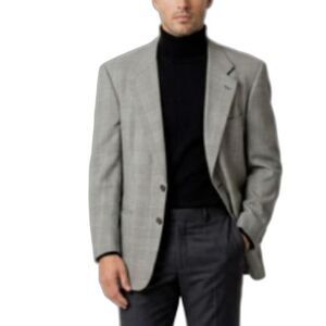 VTG Burberry Men's Gray Black Glen Plaid Wool Classic Suit Jacket Size 44